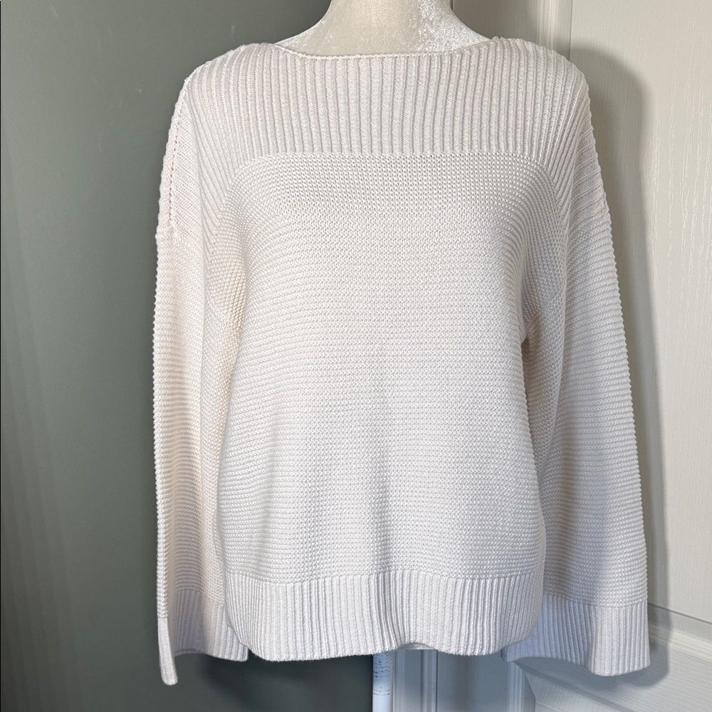 LOFT Ivory Ribbed Knit Sweater Cotton Blend Size Small
